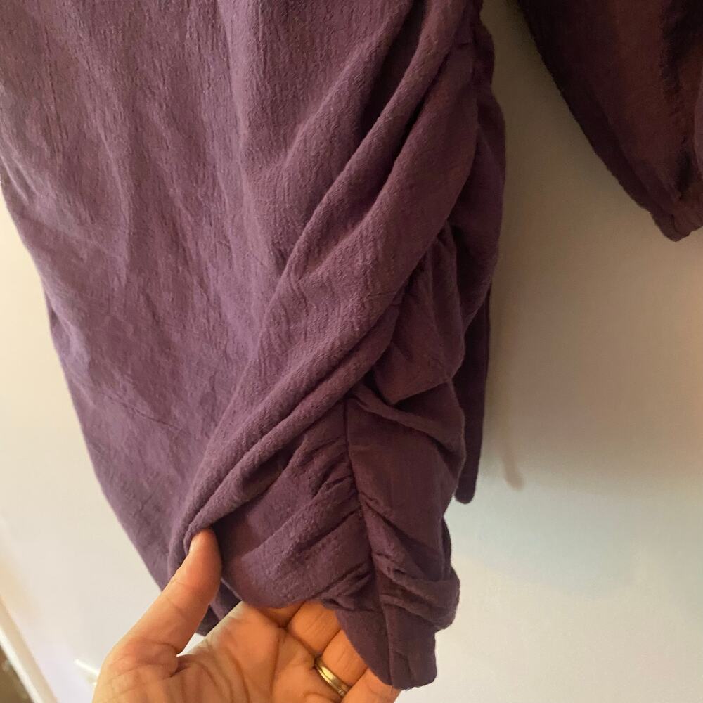 Free People Purple Rouched Puff Sleeve Mini Dress Long Sleeve Women size Medium - Picture 7 of 10